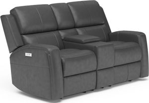 Flexsteel® Linden Black Power Reclining Loveseat with Console and Power Headrests and Lumbar