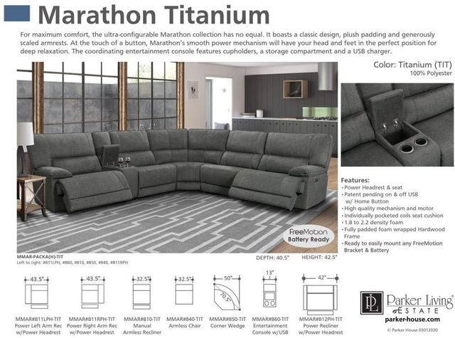 Parker House® Marathon Titanium 6 Piece Sectional Sofa Set 2
