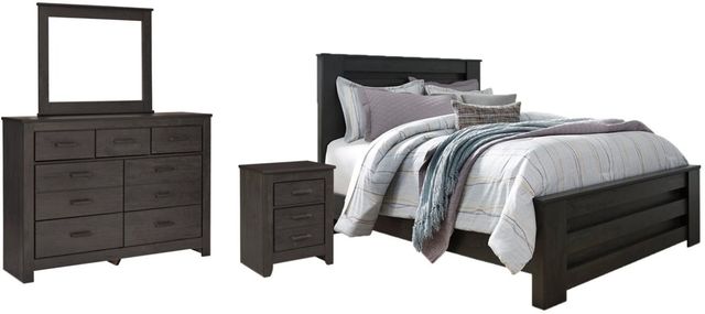 Signature Design by Ashley® Brinxton 4-Piece Charcoal Queen Panel Bed Set 0
