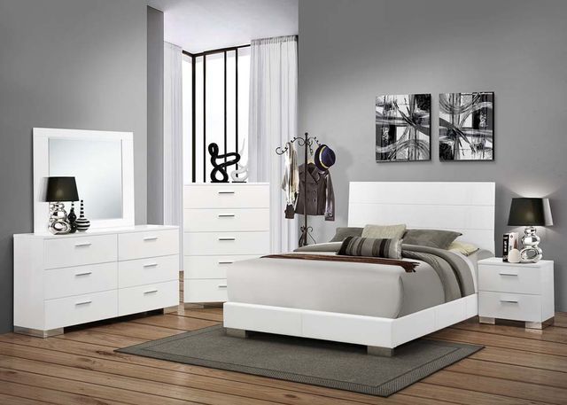 Coaster® Felicity 4 Piece Glossy White King Bedroom Set
