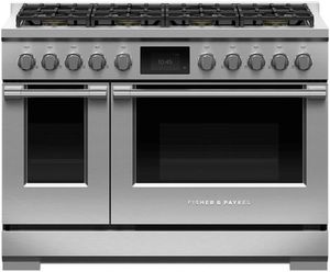 Fisher & Paykel Series 9 48" Stainless Steel with Black Glass Pro Style Dual Fuel Range