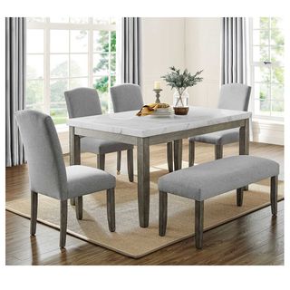 Steve Silver Co. Emily Stone Top Dining Table, 4 Dining Chairs & Bench