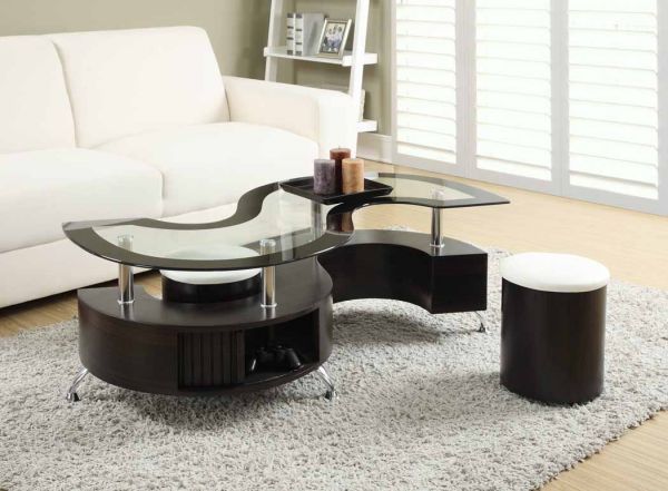 Serpentine Cocktail Table with Stools-0
