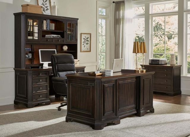 Aspenhome® Hampton Black Cherry Credenza Desk with Hutch-3