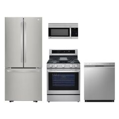 LG 4-Piece Gas Appliance Package with 22.cu.ft. French Door and 5-Burner Front Control Convection Range with Air Fry-LFCS22520S-LRGL5825F-LMV1764ST-LDFN4542S