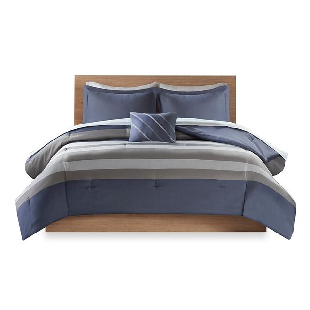 Olliix by Intelligent Design Marsden Blue and Grey Queen Complete Bed and Sheets Set-0