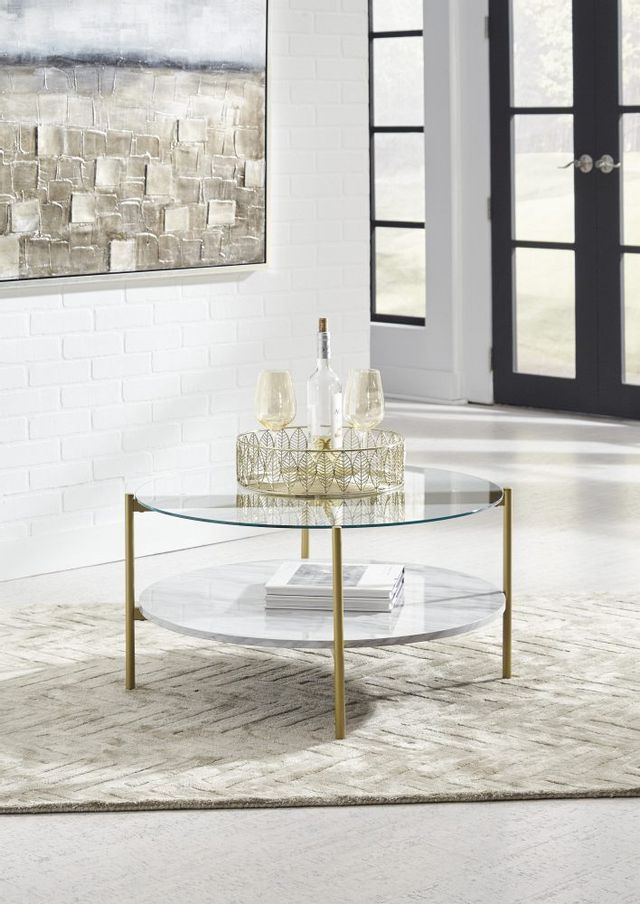 Signature Design by Ashley® Wynora White/Gold Round Coffee Table 2