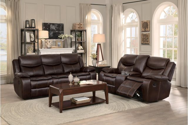 Homelegance® Bastrop Brown Double Reclining Glider Loveseat with Center Console 3