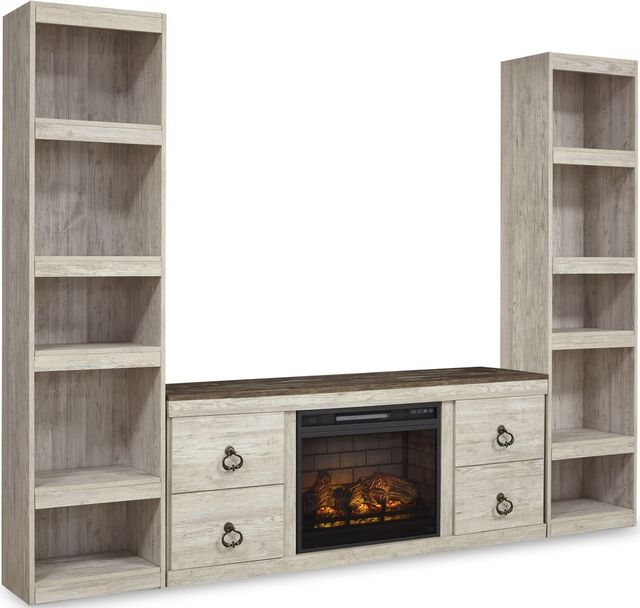Signature Design by Ashley® Willowton 3-Piece Whitewash Entertainment Center with Electric Fireplace