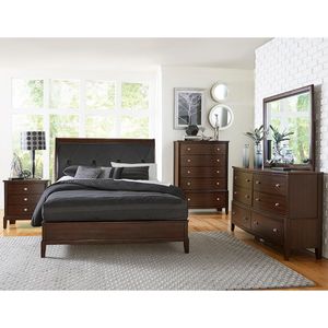 Homelegance Cherry Loft King Upholstered Bed, Dresser, Mirror & Nightstand