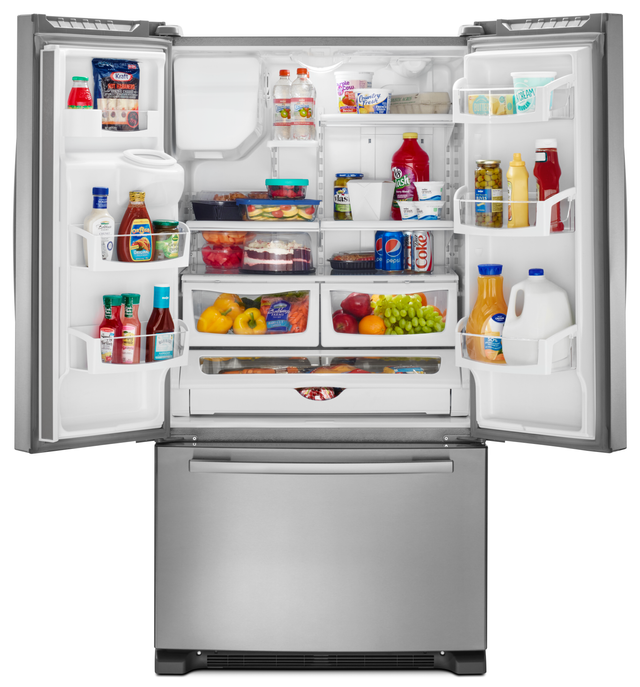 Amana® 24.7 Cu. Ft. Monochromatic Stainless Steel French Door Bottom Freezer Refrigerator 1