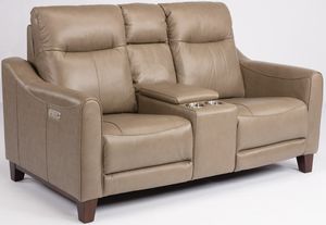 Flexsteel® Forte Taupe Power Reclining Loveseat with Console and Power Headrests