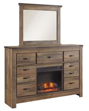 Signature Design by Ashley® Trinell Brown Dresser and Mirror with Fireplace