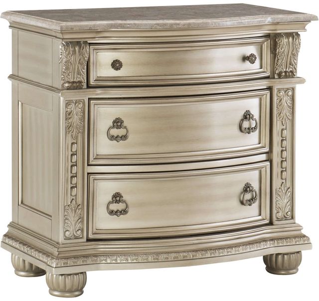 Mazin Furniture Cavalier Silver Nightstand with Marble Top | Home Goods ...