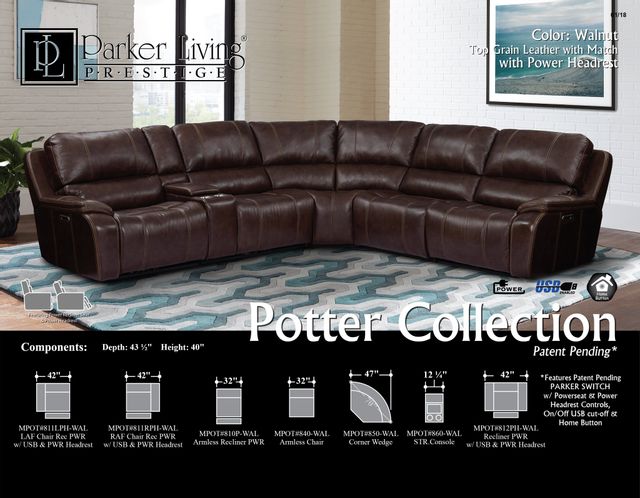 Parker House® Potter Walnut Power Corner Wedge-1