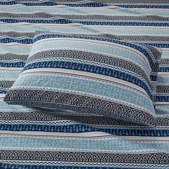 Olliix by True North by Sleep Philosophy Blue Fair Isle King Cozy 100% Cotton Flannel Printed Sheet Set-2