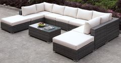 Furniture of America® Somani Light Gray Wicker/Ivory Cushion 2 Piece U Sectional & Coffee Table