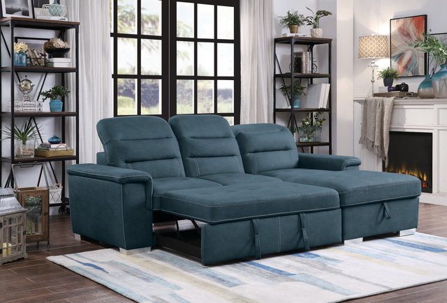 Homelegance Alfio Blue Pull-Out Bed And hidden Storage Sectional 6