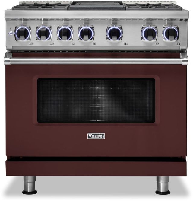 Viking® 7 Series 36" Kalamata Red Pro Style Dual Fuel Natural Gas Range with 12" Reversible Griddle