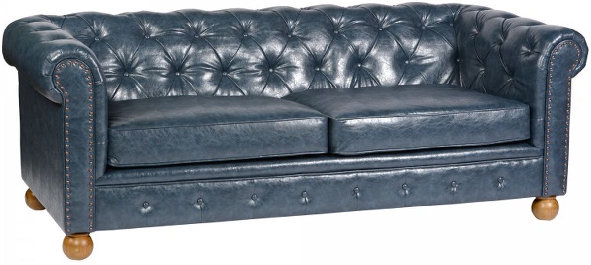 armen living winston antique blue bonded leather sofa