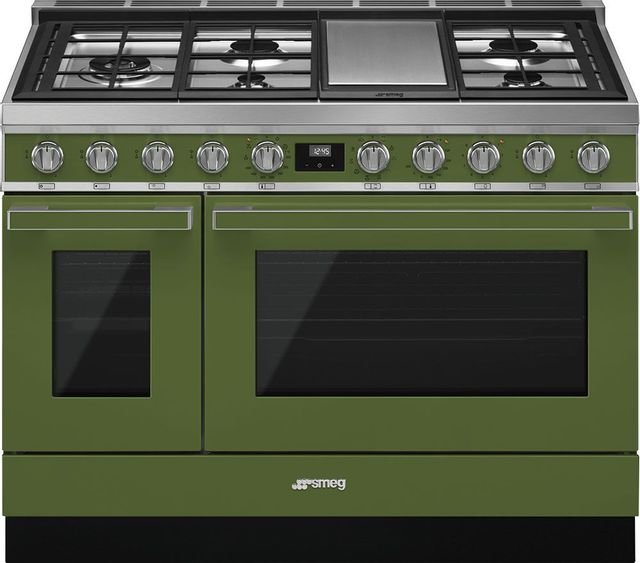 Smeg Portofino Aesthetic 48" Olive Green Pro Style Dual Fuel Range 0