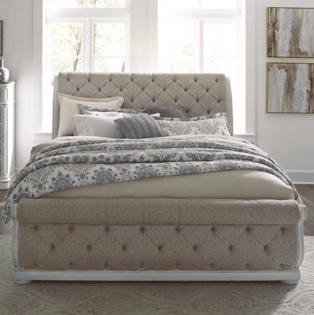 Liberty Magnolia Manor Antique White King Upholstered Sleigh Bed 1