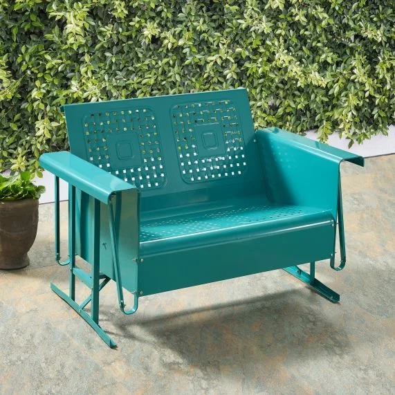 Crosley Furniture® Bates Turquoise Gloss Outdoor Metal Loveseat Glider