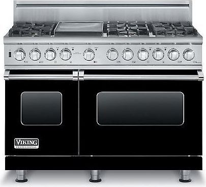 Viking® Professional Series 48" Pro Style Dual Fuel Doulbe Oven Range-Black