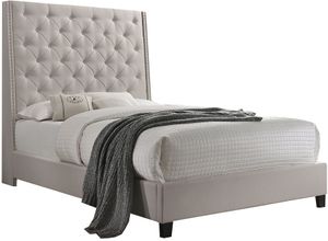 Crown Mark Chantilly Khaki Queen Upholstered Panel Bed