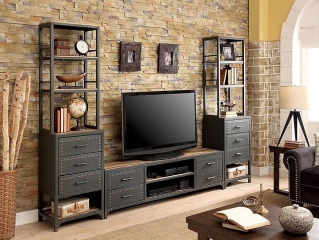 Furniture of America® Galway Sand Black/Natural Tone 60" TV Stand 1