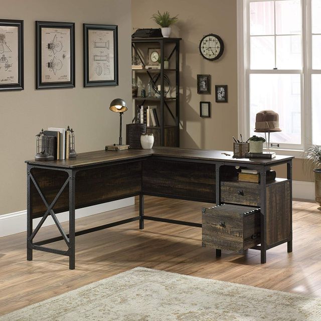Sauder® Steel River® Carbon Oak L-Shaped Desk-2