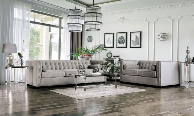 Furniture of America® Elliot 2-Piece Light Gray Sofa and Loveseat ...