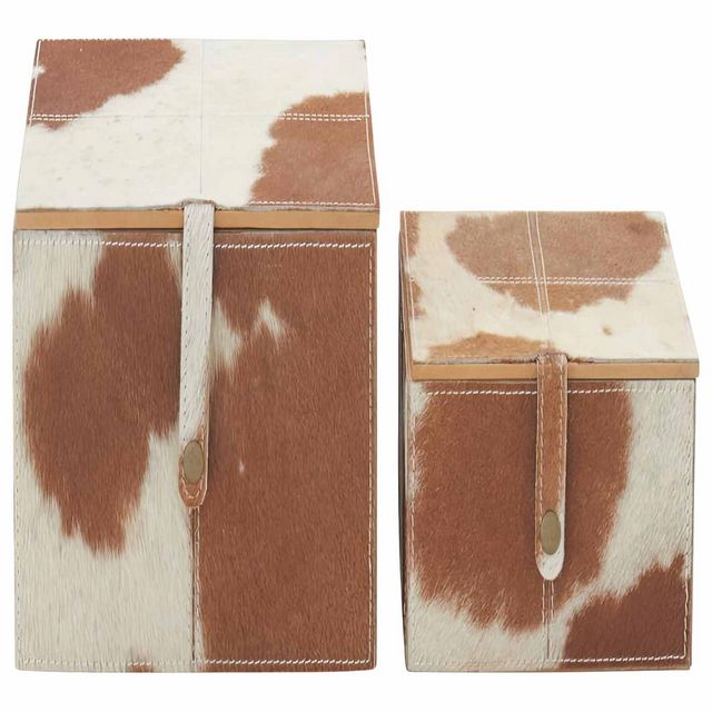 Uma Home Brown Leather Handmade Boxes (Set of 2)-0