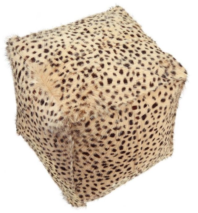Moe's Home Collection Spotted Goat Cream Leopard Fur Pouf 1