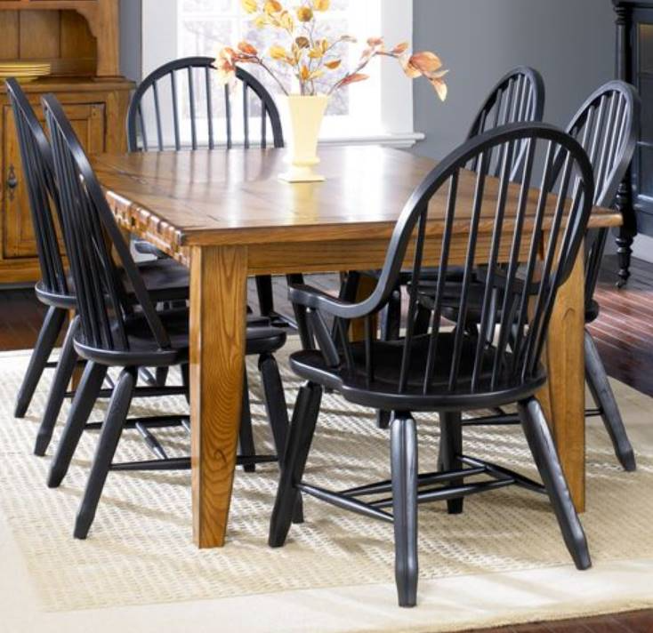 Liberty Treasures Rustic Oak Black Bow Back Side Chair