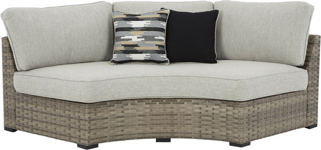 Signature Design by Ashley® Calworth Beige Outdoor Curved Loveseat-0