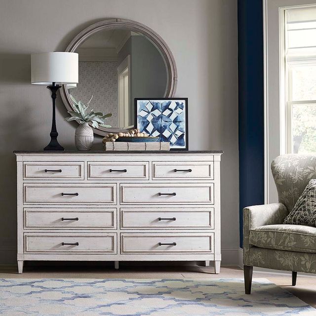 Bassett® Furniture Bella Aged Whitestone Stone Top Dresser 2