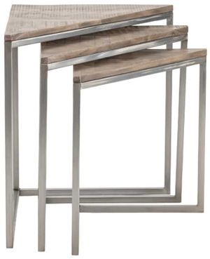 Crestview Collection Bengal Manor Asterisk 3-Piece Medium Brown Nesting Table Set with Silver Base