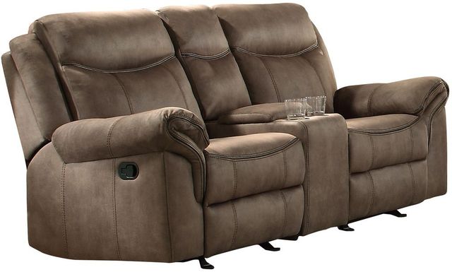 Homelegance® Aram Brown Double Reclining Glider Loveseat with Center Console and USB Ports