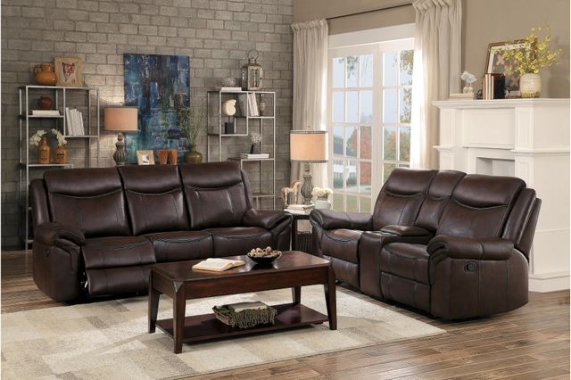 Homelegance® Aram Dark Brown Double Reclining Glider Loveseat with Center Console and USB Ports 3