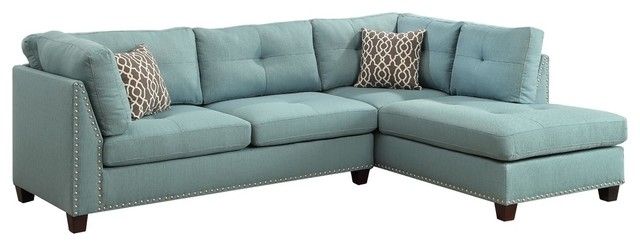ACME Furniture Laurissa Light Teal Sectional with Ottoman