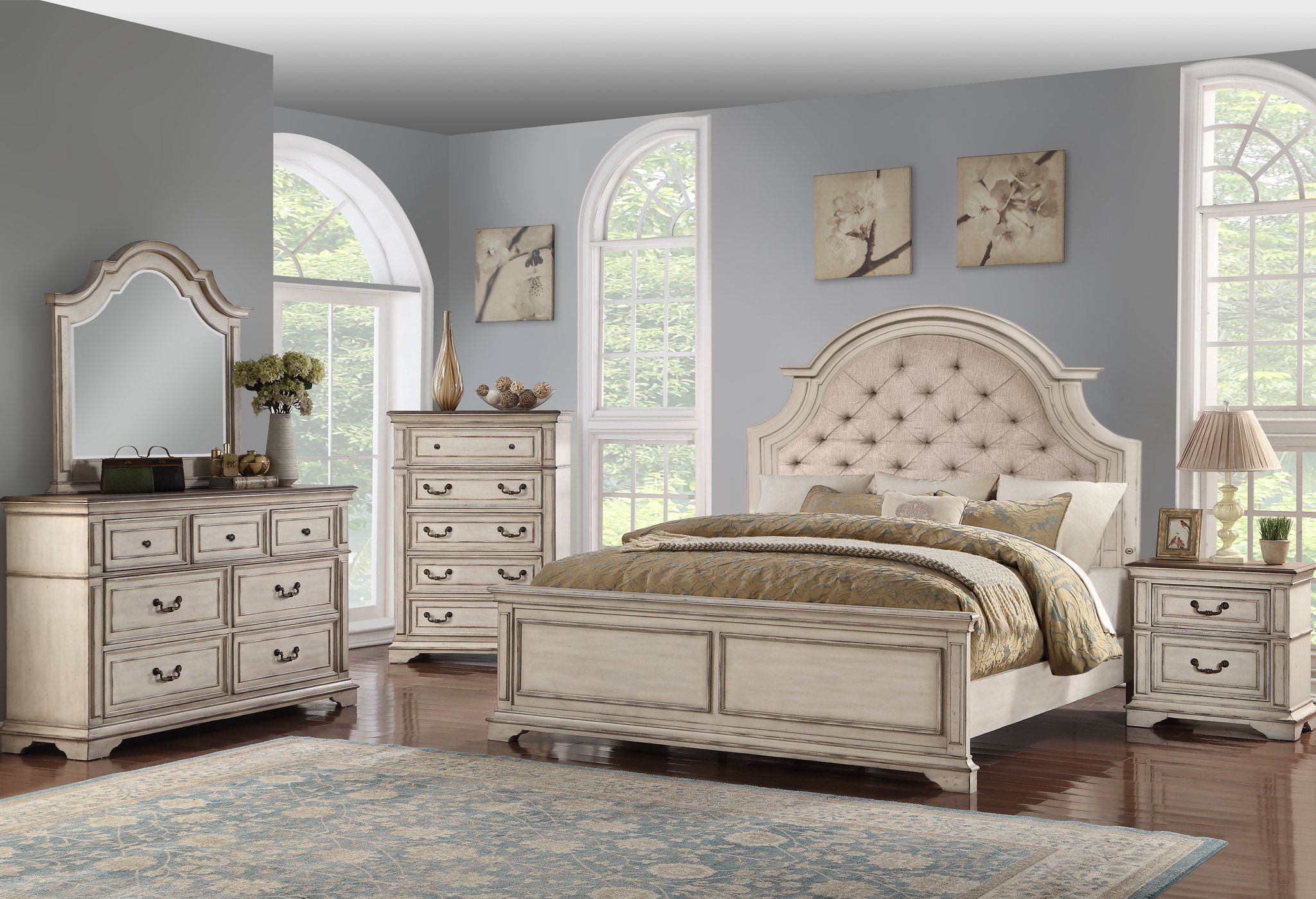 New Classic® Furniture Anastasia 5 Piece Antique Bisque Queen Upholstered Bedroom Set