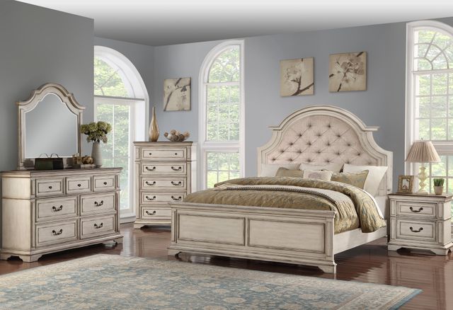 New Classic® Furniture Anastasia 5 Piece Antique Bisque Queen Upholstered Bedroom Set-0