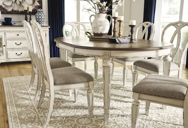Signature Design by Ashley® Realyn Chipped White Oval Dining Room Extension Table 6