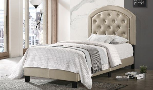 Crown Mark Gaby Gold Twin Adjustable Headboard Upholstered Platform Youth Bed-3