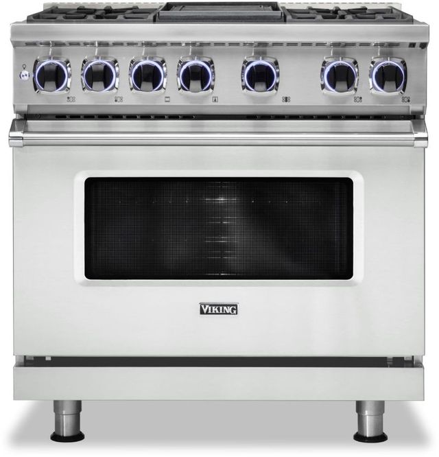 Viking® 7 Series 36" Frost White Pro Style Dual Fuel Liquid Propane Range with 12" Reversible Griddle