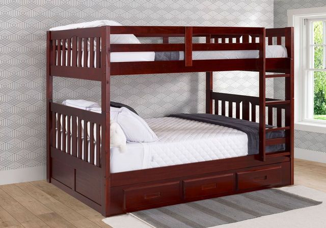 Donco Trading Company Merlot Finish Full Mission Bunkbed with Drawer Bunk Pedestal-0