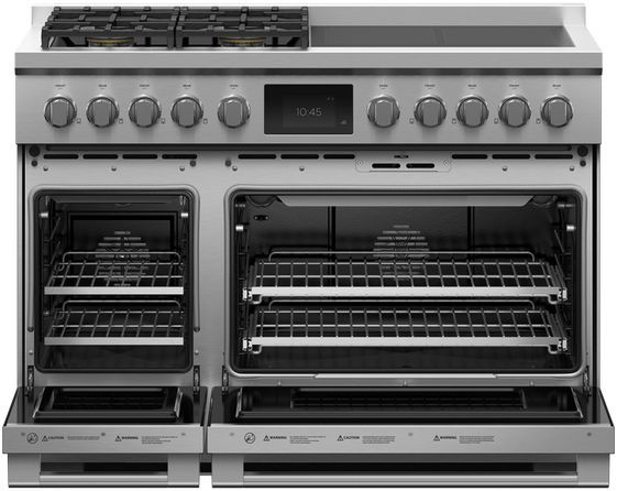 Fisher & Paykel Series 9 48" Stainless Steel with Black Glass Pro Style Dual Fuel Natural Gas Range-1