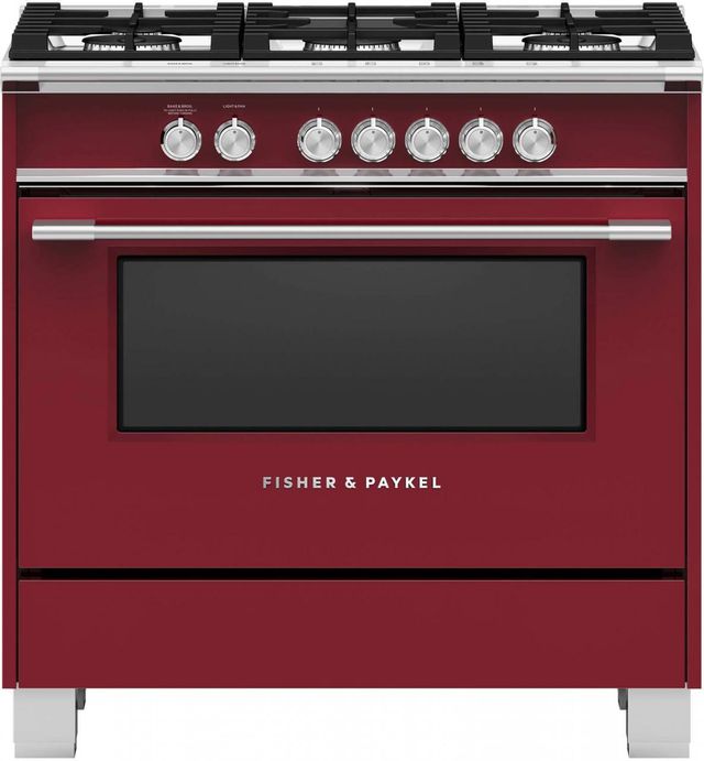 Fisher Paykel 36" Brushed Stainless Steel with Black Glass Freestanding Gas Range 3