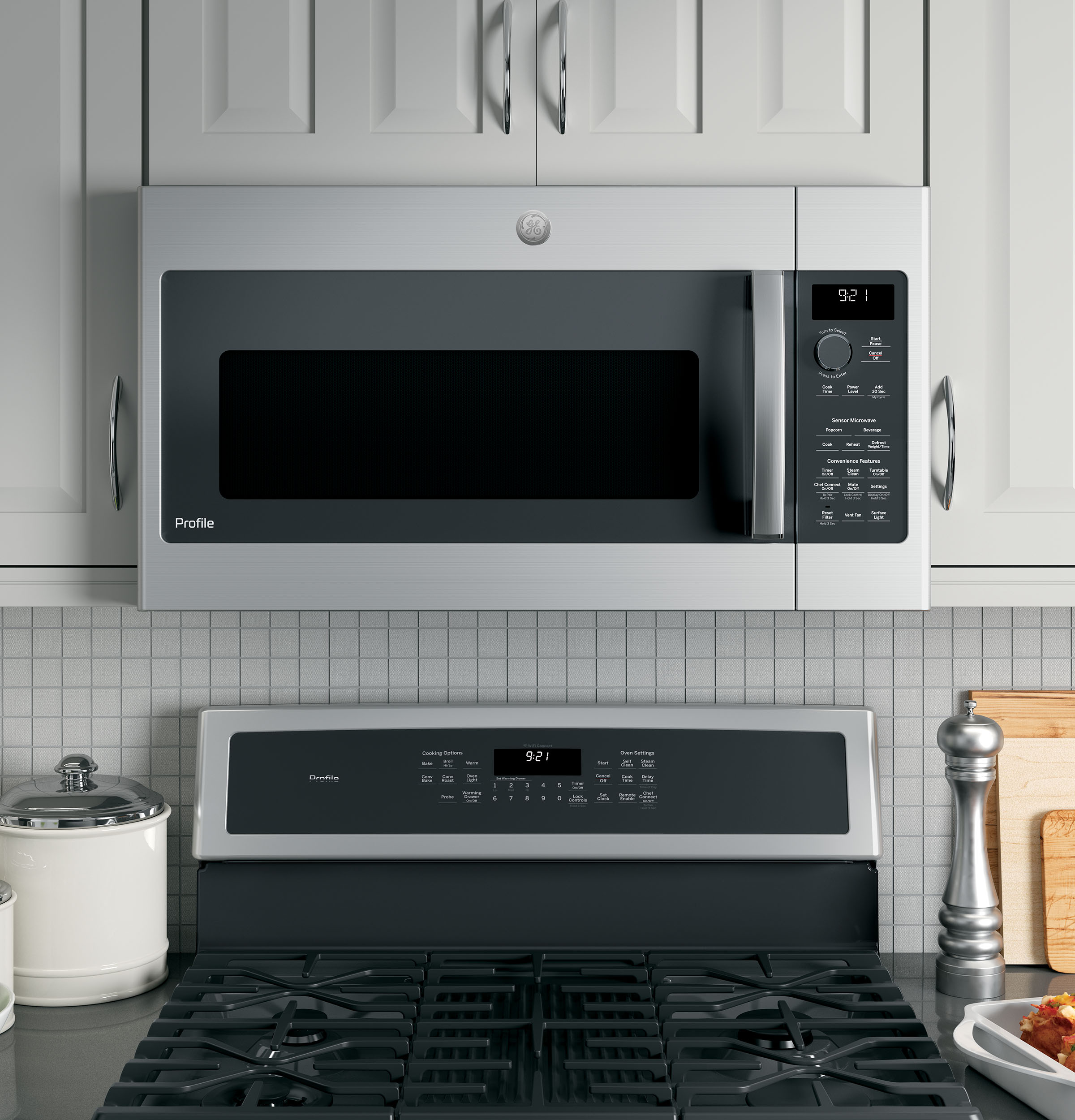 GE Profile™ Series 2.1 Cu. Ft. Stainless Steel Over The Range Microwave